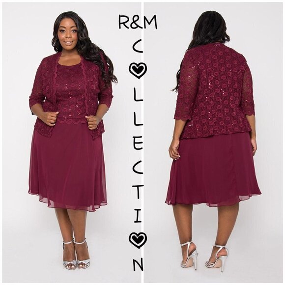 R&M Richards Short Mother of Bride Dress 2 piece sequin lace. Size 10 - Picture 1 of 10